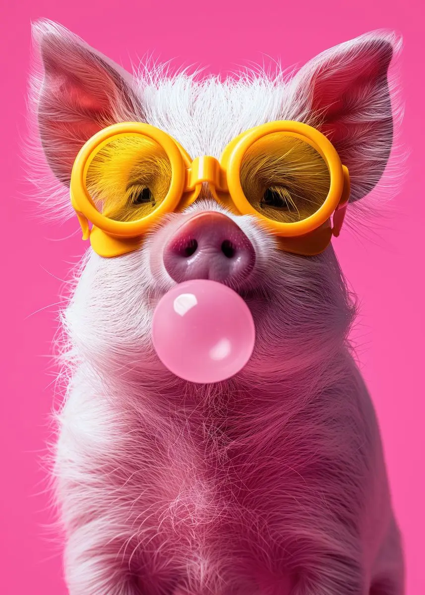 Zwierzęta z gumą balonową - kolorowy plakat Ciemny szary