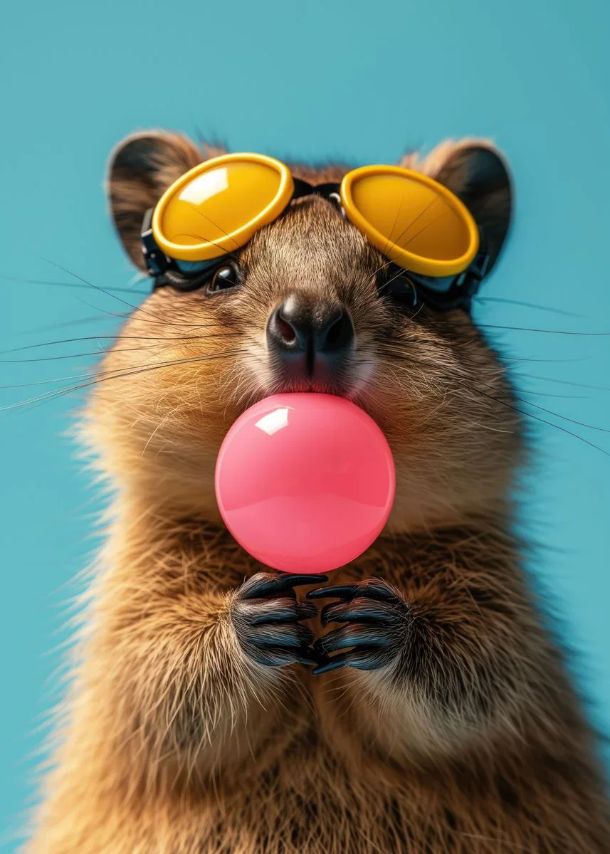 Zwierzęta z gumą balonową - kolorowy plakat Głęboki niebieski