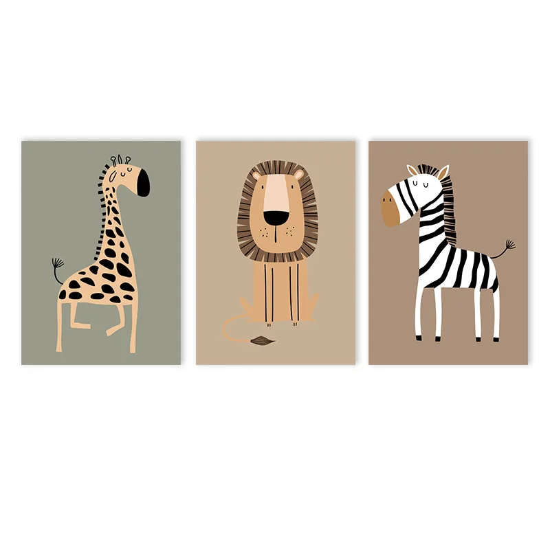 Plakat zwierzęta safari - lew, żyrafa, zebra Burgundia