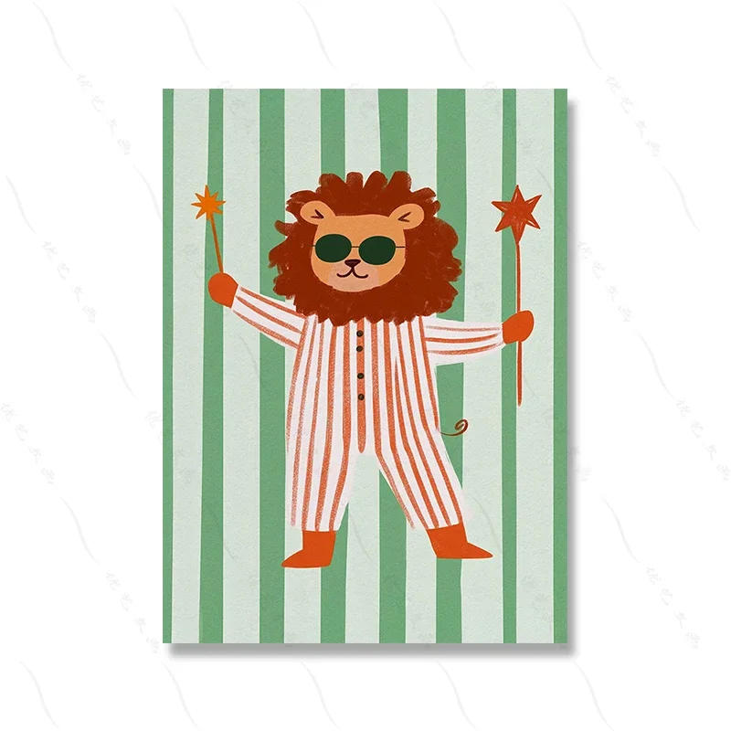 Plakat minimalistyczne zwierzeta safari - slon, lew, leopard Czerwony