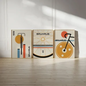 Plakaty Bauhaus z rowerem mid-century zestaw 3 Czerwony