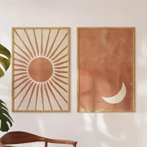 Boho plakaty Księżyc i Słońce - zestaw 2 szt. Pomarańczowy