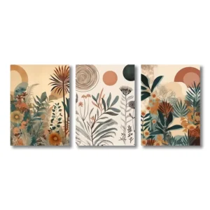 Boho kwiaty - zestaw 3 plakatów w stylu mid-century Granatowy
