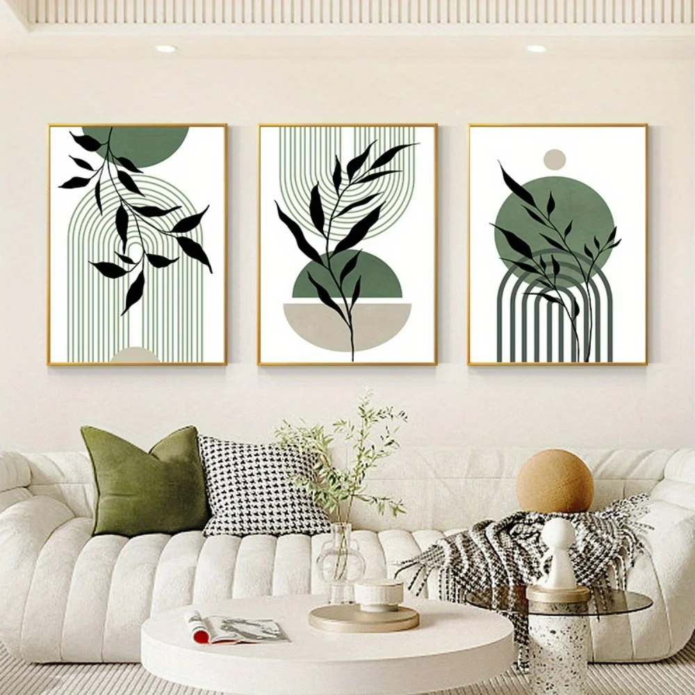 Sage Green Boho - zestaw 3 plakatów Biały