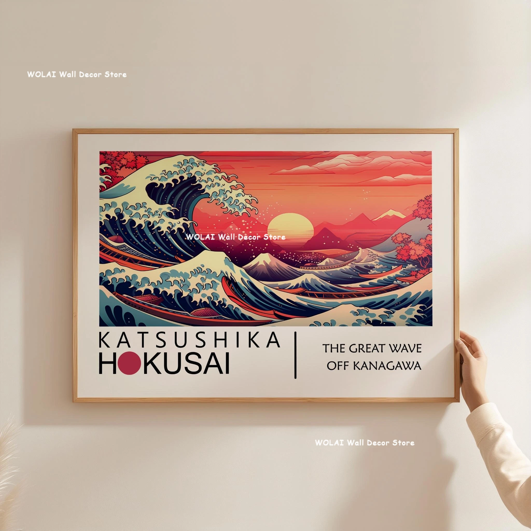 Wielka fala Hokusai i kwiaty Kusamy - zestaw plakatów Zielony