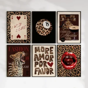 Lampart i gepard - plakaty w stylu Y2K 6pcs