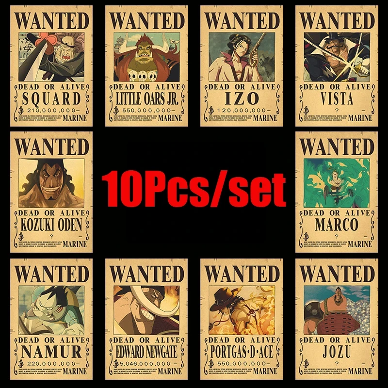 Plakaty One Piece Wanted - zestaw 10 sztuk Wzór 1