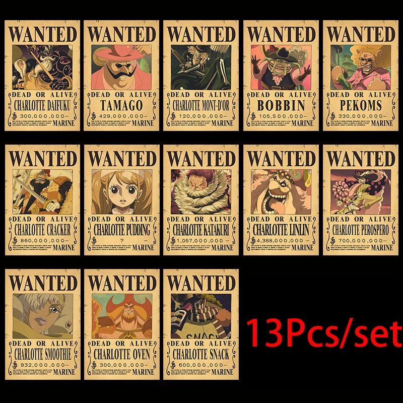 Plakaty One Piece Wanted - zestaw 10 sztuk Wzór 2