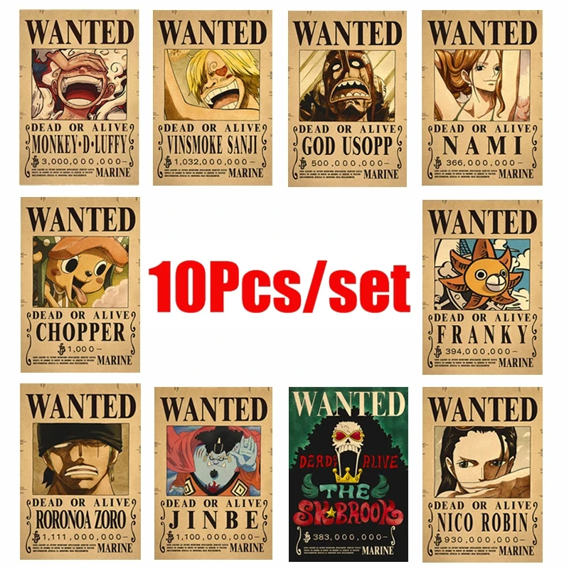 Plakaty One Piece Wanted - zestaw 10 sztuk Wzór 3