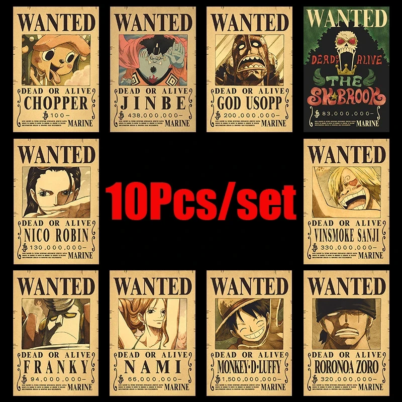 Plakaty One Piece Wanted - zestaw 10 sztuk Wzór 4
