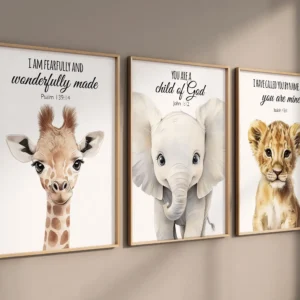 Plakaty safari - lew, żyrafa, słoń Szary