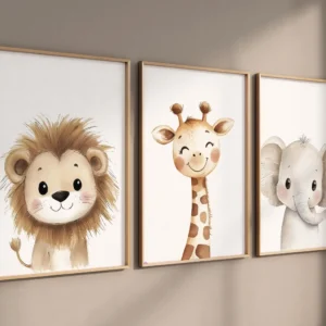 Zwierzęta safari - zestaw 3 plakatów dla dzieci Wzór 1