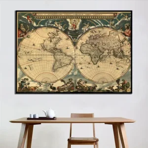 Retro mapa świata plakat A2 na płótnie 