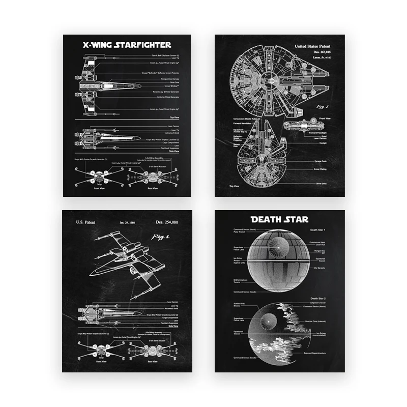 Vintage plakat schemat patentowy statku kosmicznego Granatowy