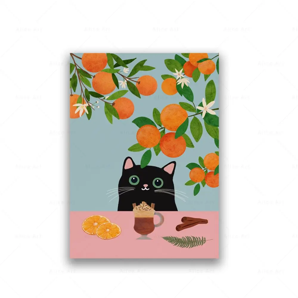 Zabawny plakat kuchenny - Kot, kawa i desery Czarny
