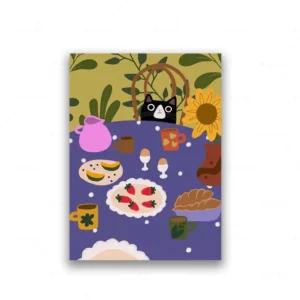 Zabawny plakat kuchenny - Kot, kawa i desery Pomarańczowy