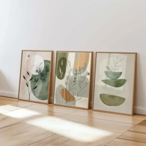 Zestaw 3 plakatów botanicznych boho w odcieniach ziemi Jasnozielony