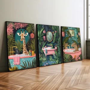 Zestaw plakatów do łazienki ze zwierzętami Set unframed