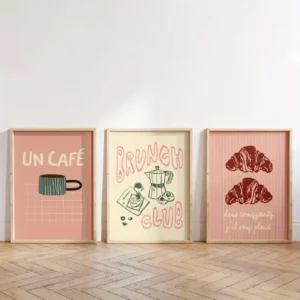 Zestaw plakatów Kawa i croissant - francuska kuchnia Burgundia