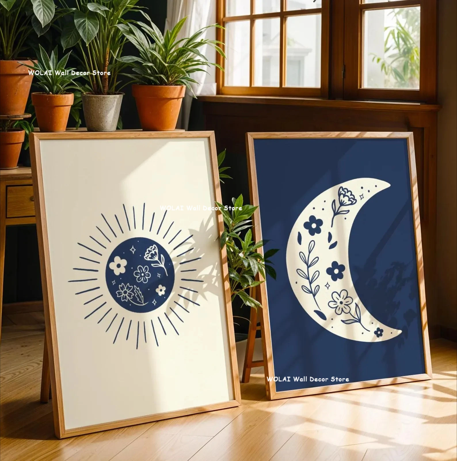 Słońce i Księżyc - zestaw 2 plakatów line art Zielony