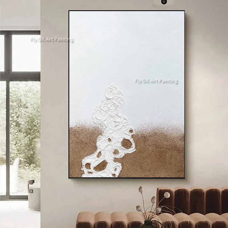 Abstrakcja beżowo-szara - plakat na płótnie w stylu obrazu olejnego żółty