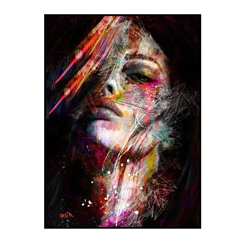 Abstrakcyjny portret kobiety graffiti żółty