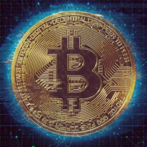 Abstrakcyjny złoty Bitcoin - plakat Biały