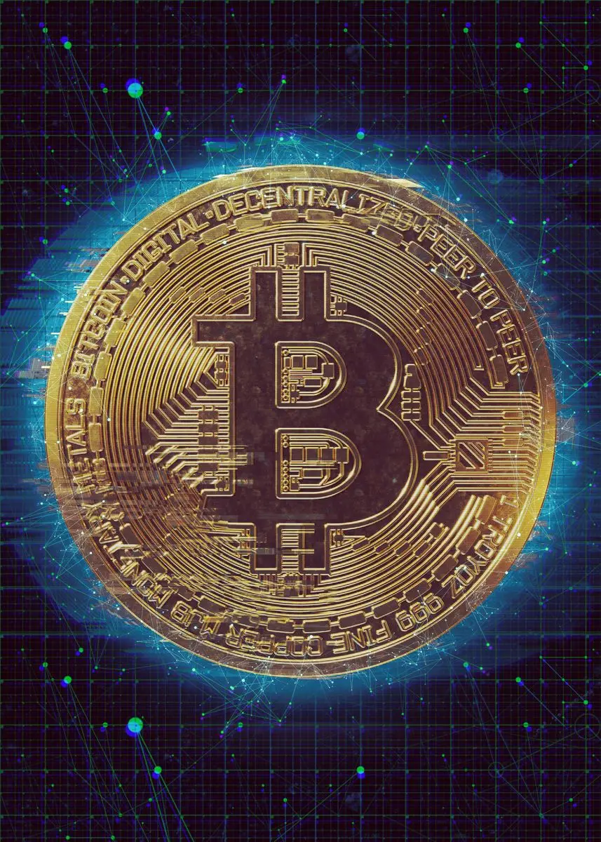 Abstrakcyjny złoty Bitcoin - plakat Biały