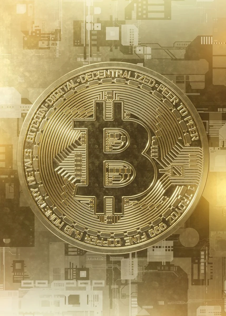 Abstrakcyjny złoty Bitcoin - plakat Czerwony