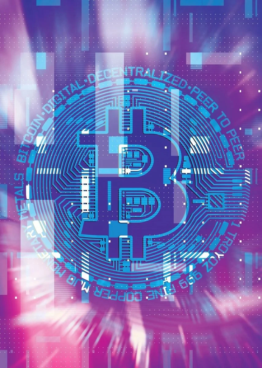 Abstrakcyjny złoty Bitcoin - plakat Fioletowy