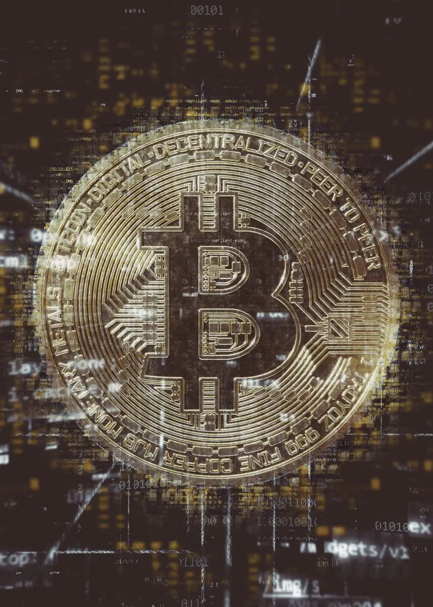 Abstrakcyjny złoty Bitcoin - plakat Jasnoszary