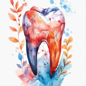 Akwarelowa anatomia zęba - dekoracja dla dentysty Czerwony