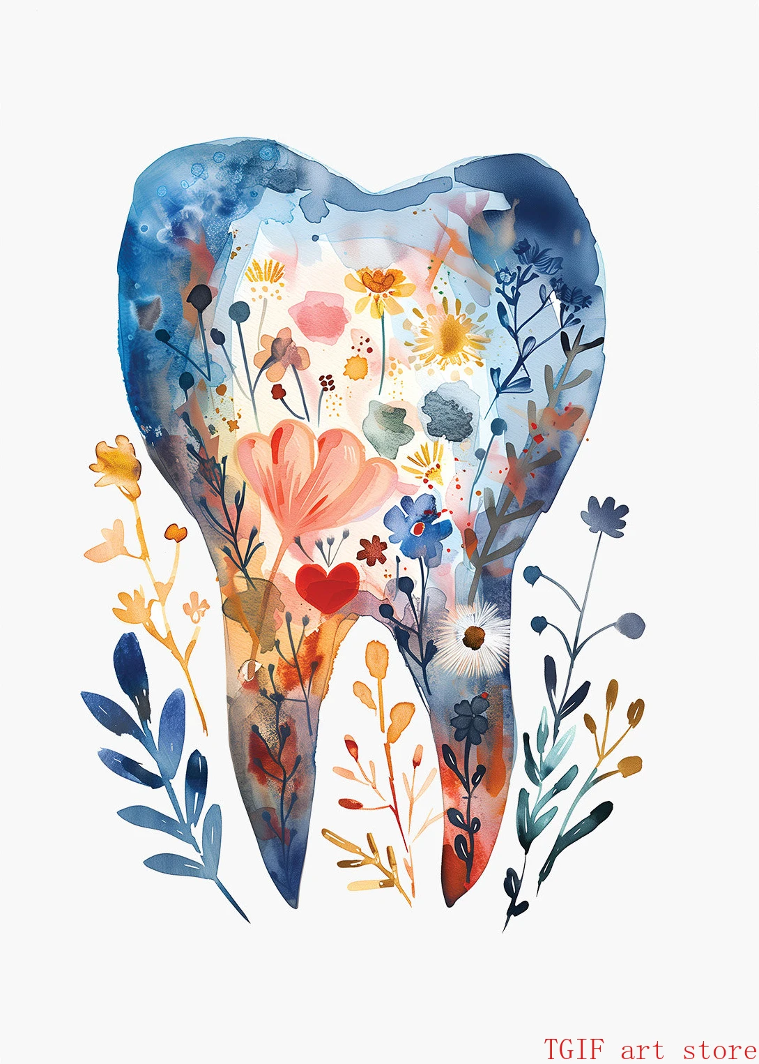 Akwarelowa anatomia zęba - dekoracja dla dentysty Zielony