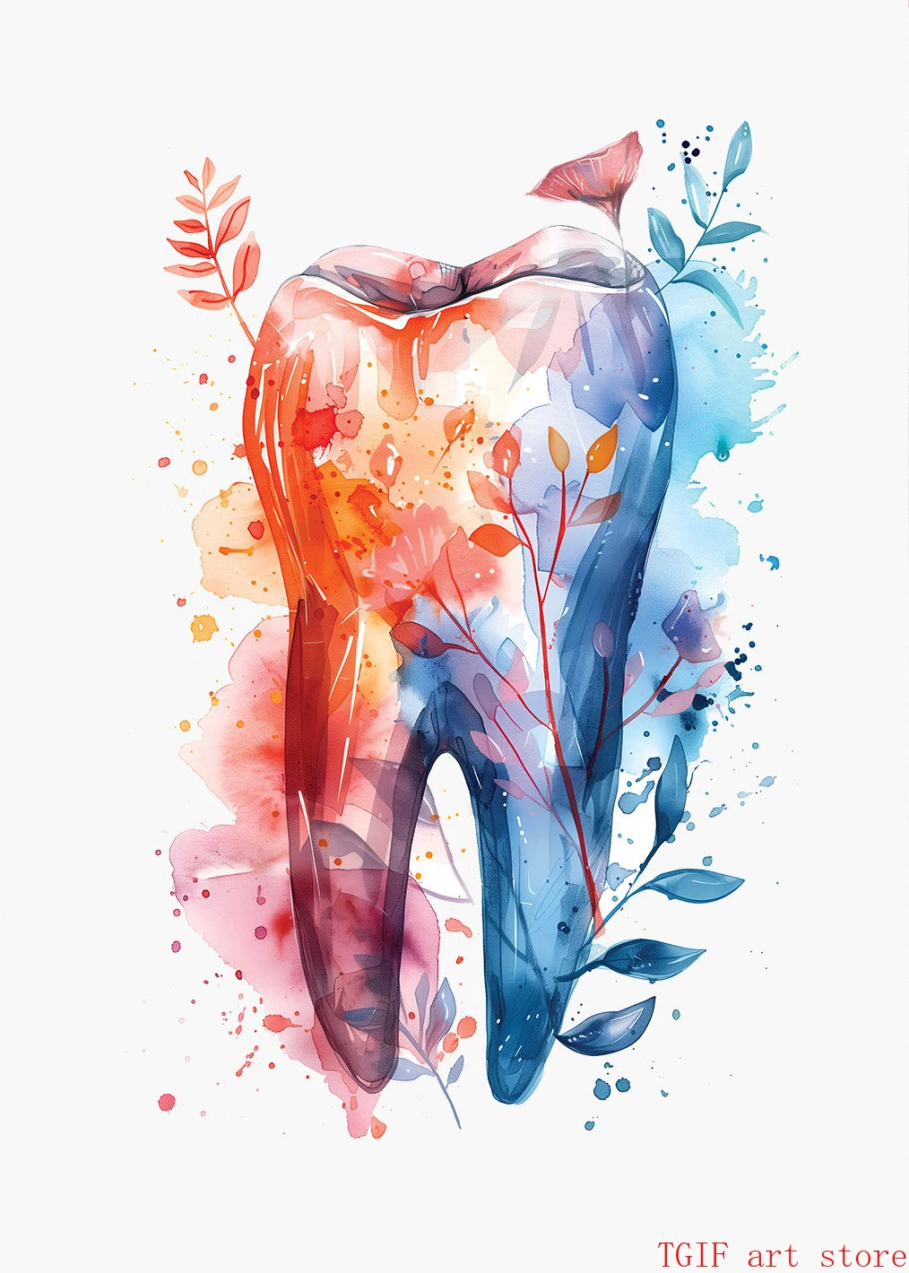 Akwarelowa anatomia zęba - dekoracja dla dentysty żółty