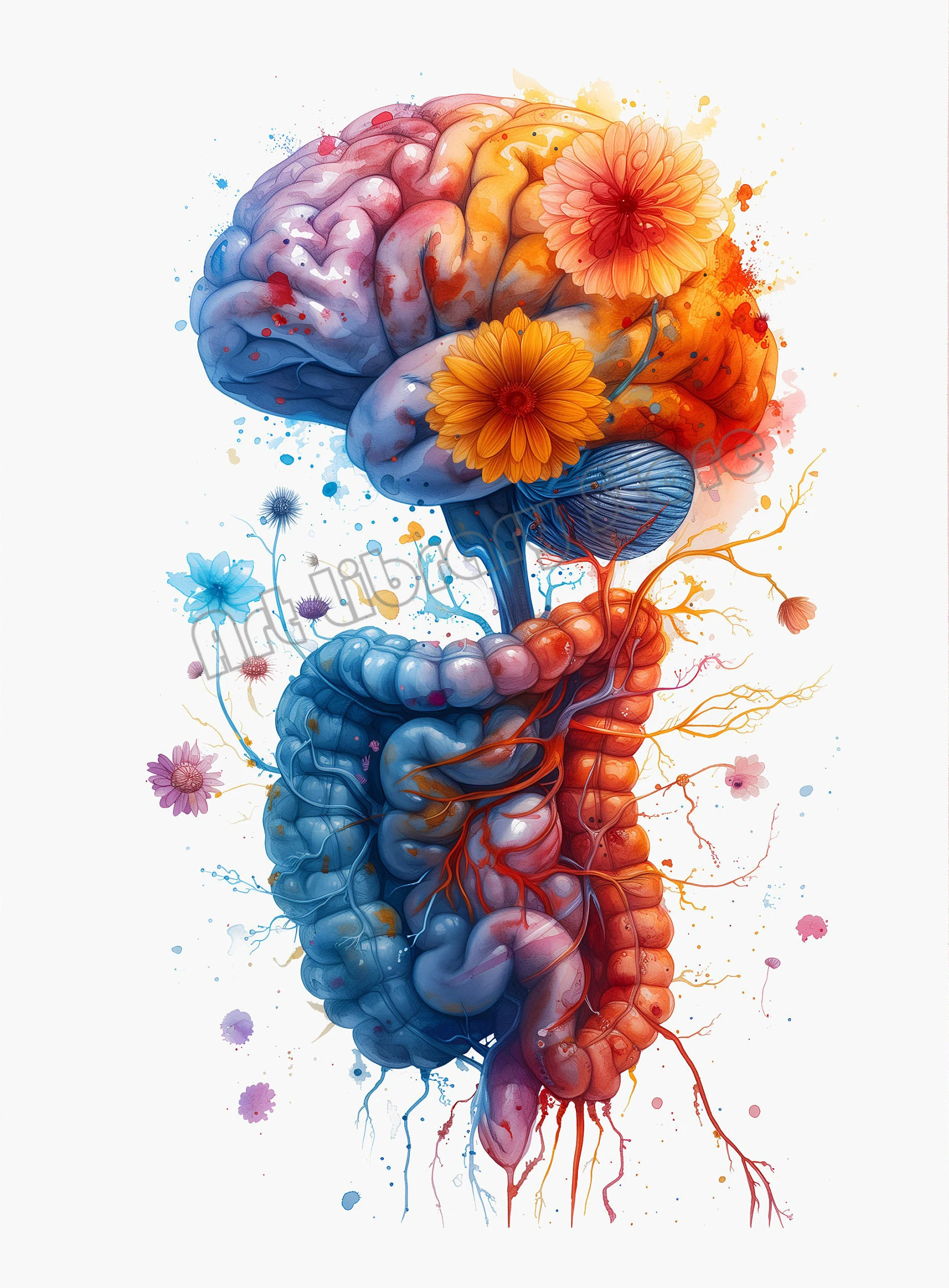 Anatomia człowieka w kwiatach - plakat medyczny Fioletowy