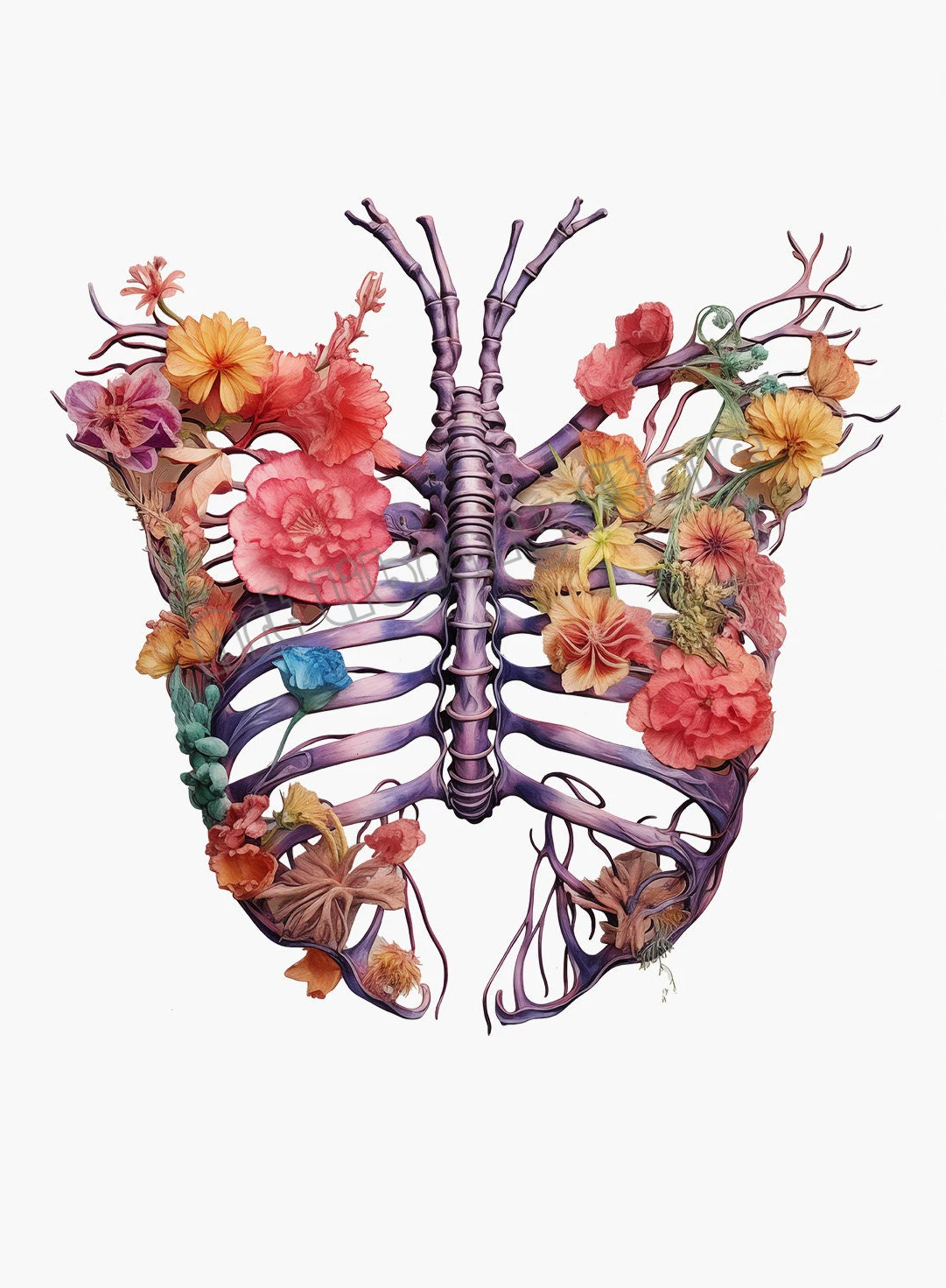 Anatomia człowieka w kwiatach - plakat medyczny żółty