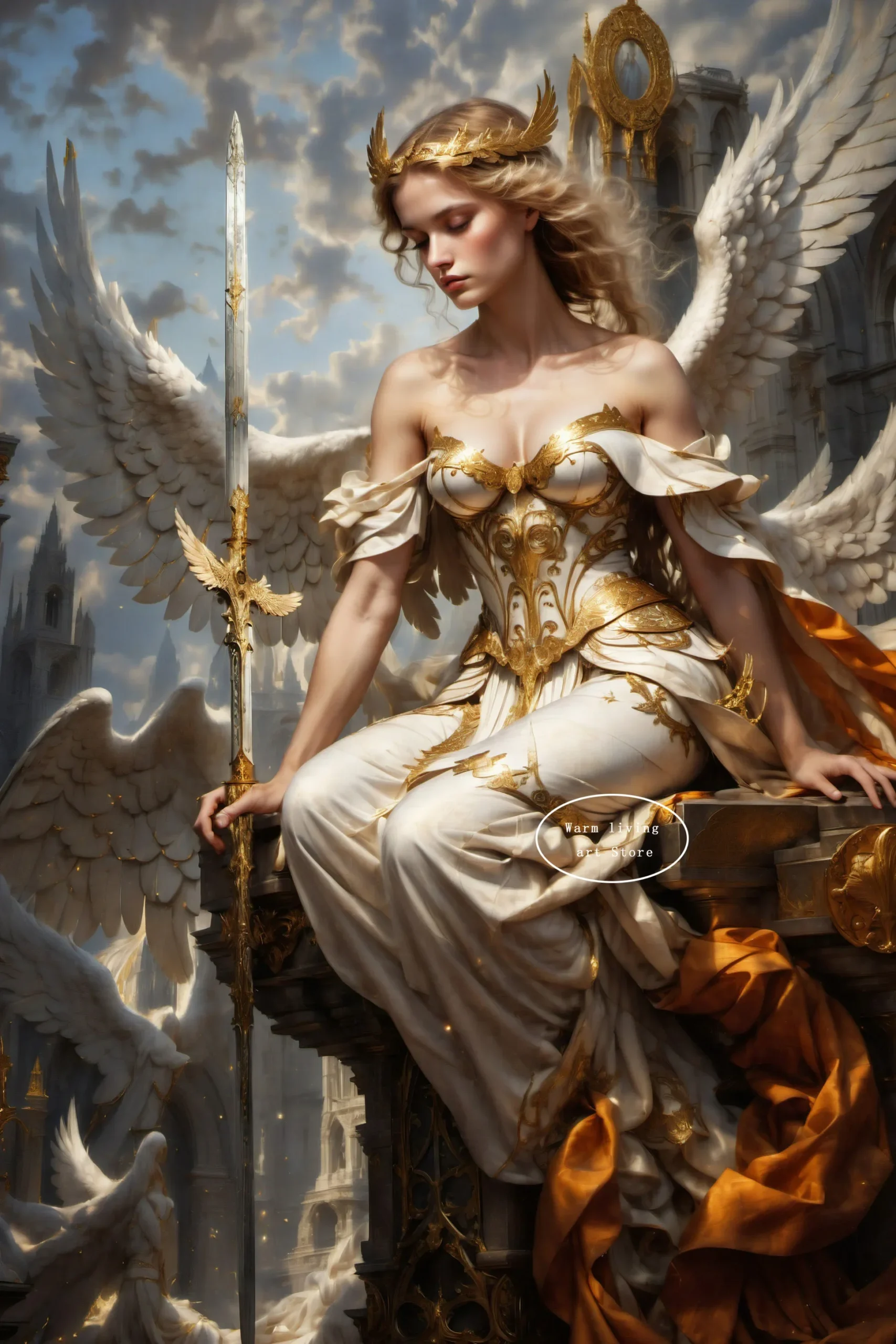Anioł ze złotymi skrzydłami – plakat fantasy Jasny