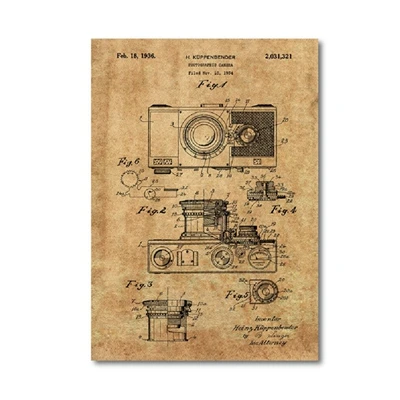 Aparat retro blueprint - plakat vintage dla fotografa Brązowy