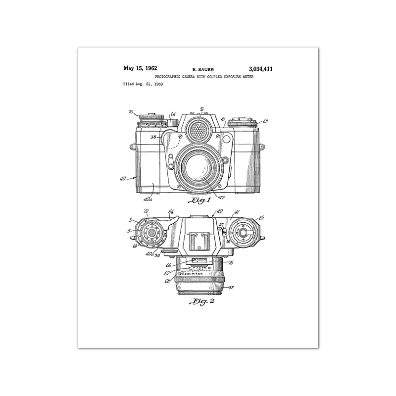 Aparat retro blueprint - plakat vintage dla fotografa Burgundia