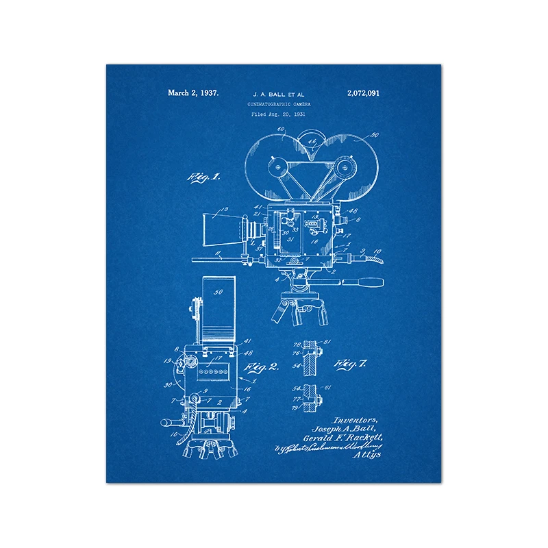 Aparat retro blueprint - plakat vintage dla fotografa Ciemny szary