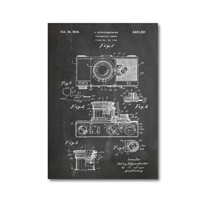 Aparat retro blueprint - plakat vintage dla fotografa Czarny