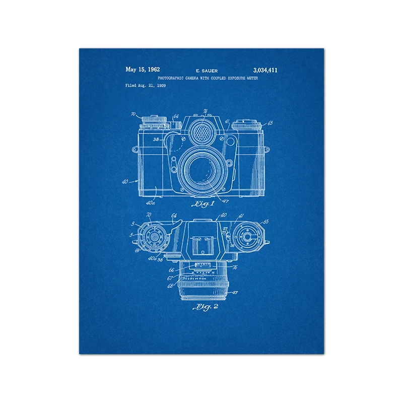 Aparat retro blueprint - plakat vintage dla fotografa Czerwony