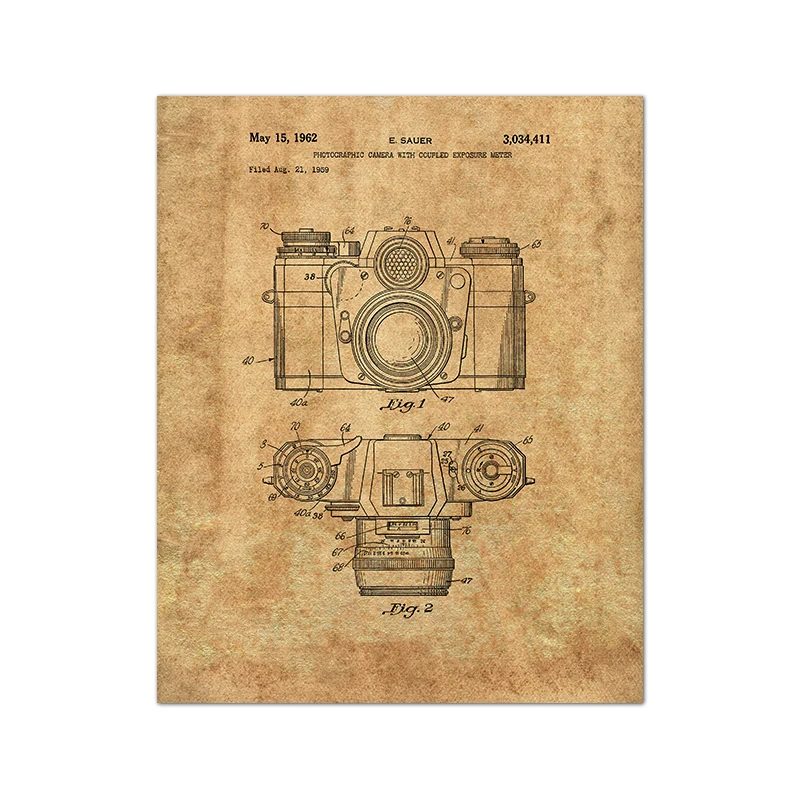 Aparat retro blueprint - plakat vintage dla fotografa Fioletowy