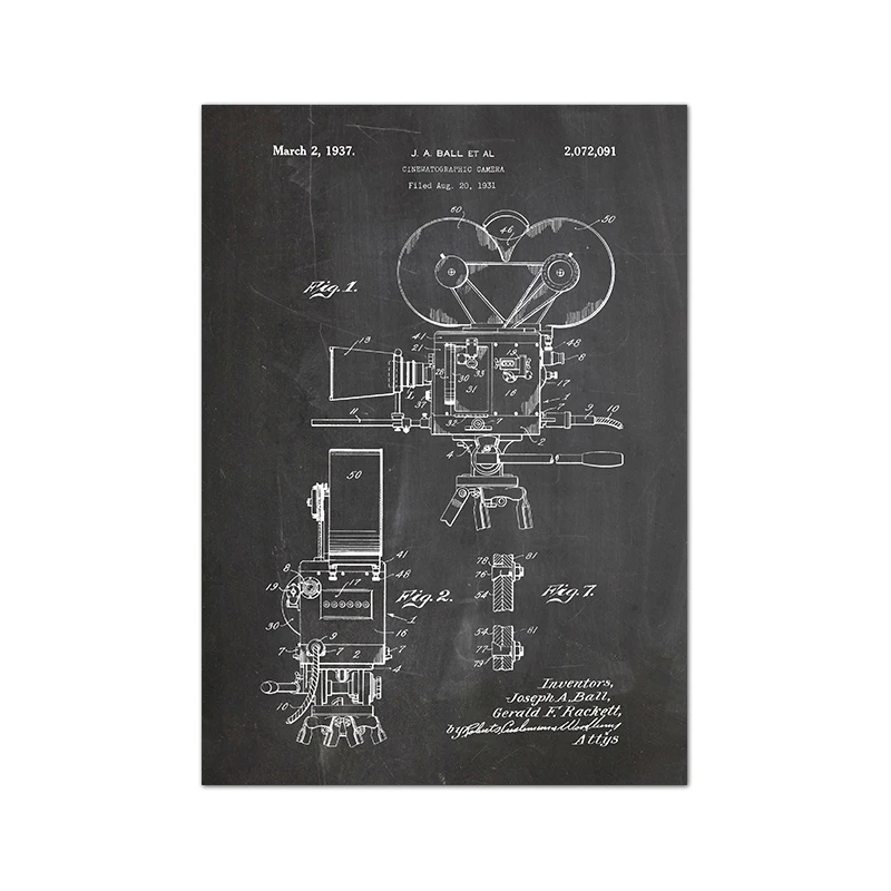 Aparat retro blueprint - plakat vintage dla fotografa Granatowy
