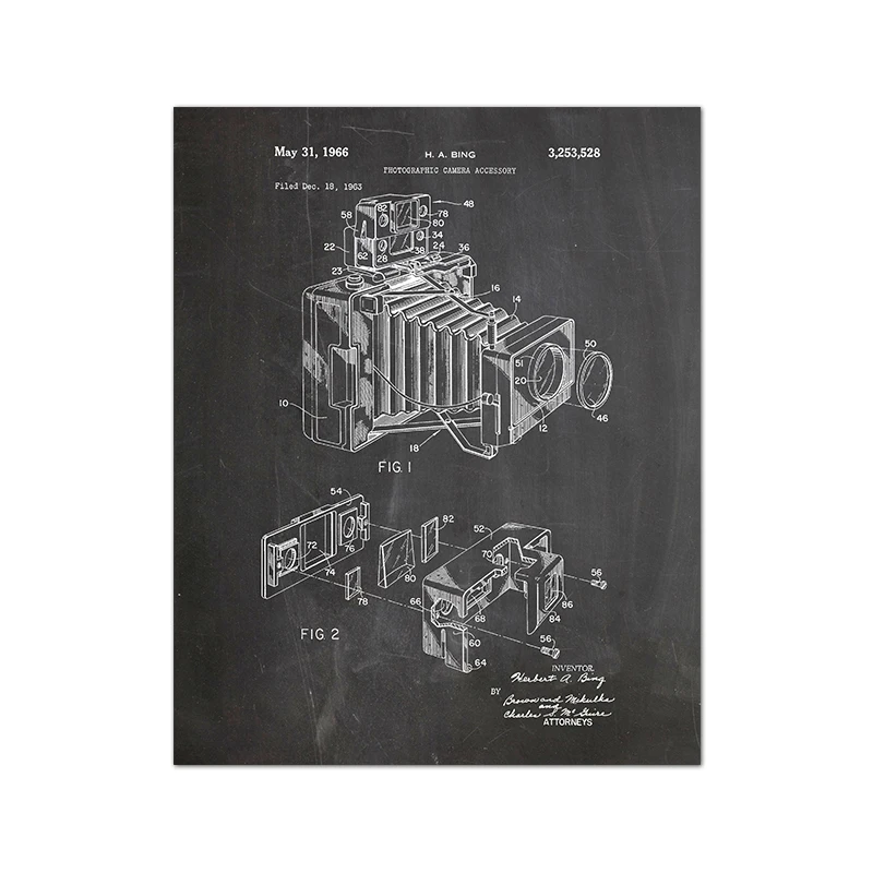 Aparat retro blueprint - plakat vintage dla fotografa Jasnoszary