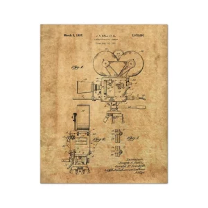 Aparat retro blueprint - plakat vintage dla fotografa Różowy