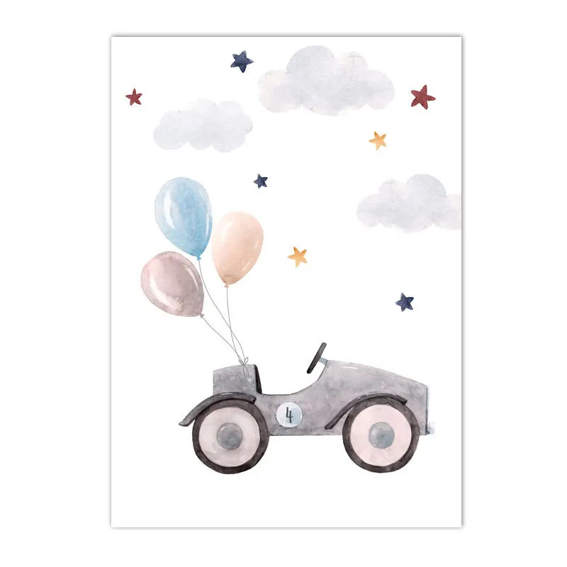 Autka i samoloty z balonami - plakat dla dziecka Czerwony