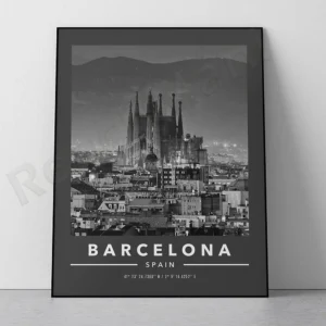 Barcelona – plakat miasta ze współrzędnymi Burgundia
