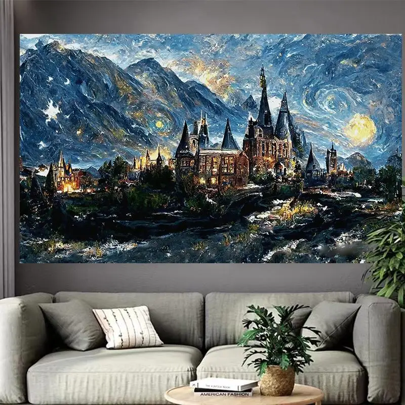 Baśniowy zamek nad jeziorem – plakat fantasy Brązowy