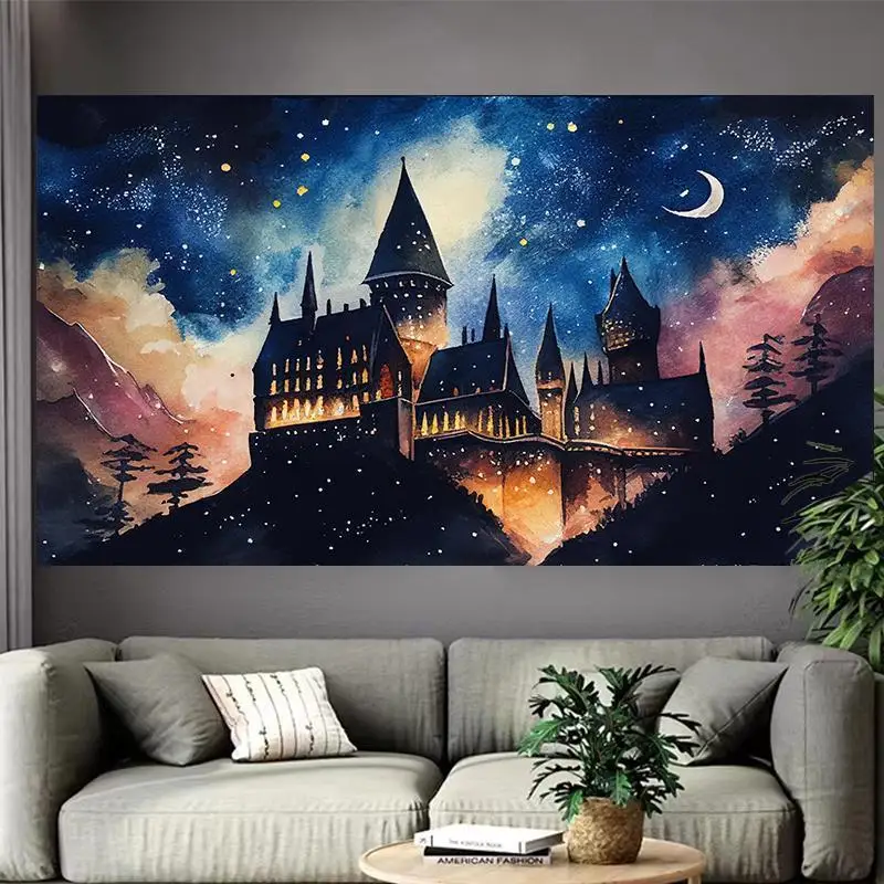 Baśniowy zamek nad jeziorem – plakat fantasy Khaki
